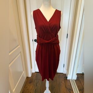 Ann Taylor LOFT Sleeveless Wine-Red Twist-Waist Midi Dress